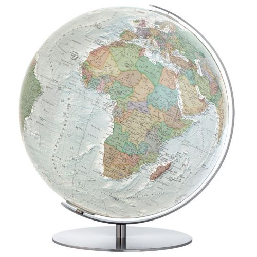 COLUMBUS DUO ALBA Tischglobus OID-Code, 34cm, Acryl- oder Kristallglas, handkaschiert, Meridian und Fuß Metall, Edelstahl, matt
