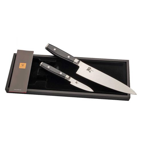 Yaxell, Messerserie 'RAN', Messerset, Koch- und Gemüsemesser, 69-lagiger Damaststahl, Griff  Leinen-Micarta 