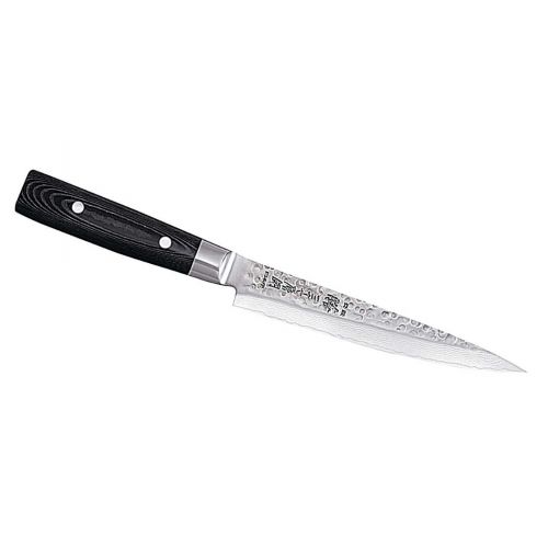 Yaxell, 'ZEN', Klingenlänge 17,5 cm, Fleischmesser, 37-lagiger Damaststahl mit Hammerschlagoptik, Griff  Leinen-Micarta 