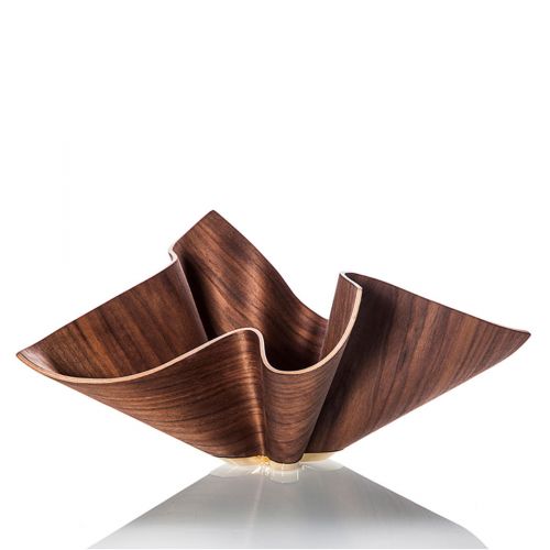 Cozi, Schale, Modell ‚Early Bloossom‘, amerikanische Walnuss mit 24 Karat vergoldetem Messingfuß