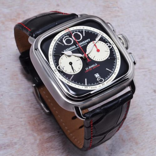 Alexander Shorokhoff, Modell Square & Round 4, schwarzes Alligatorlederband, limitierte Luxusuhr