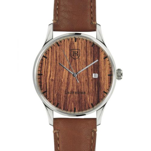 Laufruhe Automatik Herrenarmbanduhr, Modell Compositum, Gehäuse Edelstahl, Holz Palisander, Armband Rindleder braun
