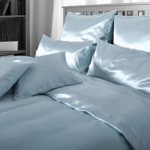 Plauener Seidenweberei, Spannbettlaken aus 100% Seide, Design 'Helios orient blue'