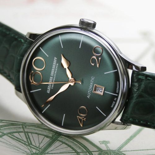 Alexander Shorokhoff, Modell Sixtythree 5, grünes Krokodillederband, Luxusuhr