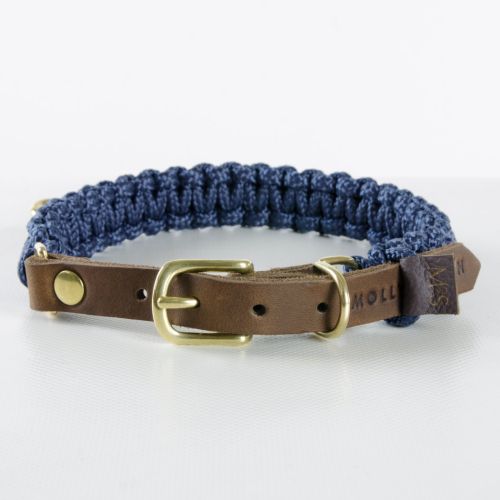 Molly and Stitch, Hundehalsband 'touch of leather', Farbe navy blau, 6 Größen-medium (32 - 38 cm), Breite 2,5 cm