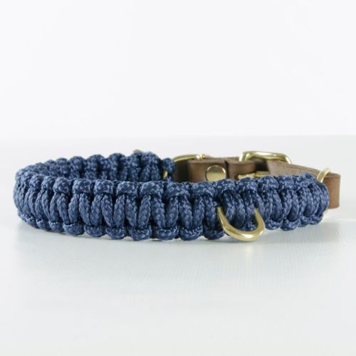 Molly and Stitch, Hundehalsband 'touch of leather', Farbe navy blau, 6 Größen-medium (32 - 38 cm), Breite 2,5 cm