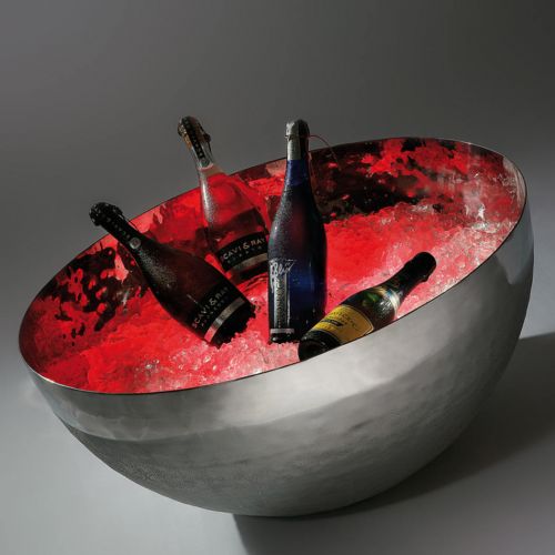 Zieher, Sekt- und Champagnerkühler mit LED-Beleuchtung, Edelstahl von Hand gehämmert, 70 cm, 6-teilig