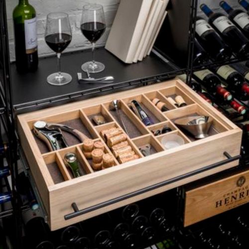  L'Atelier du Vin, Schublade für Regalsystem mit umfangreichem Weinzubehör, Vollauszug, 60 cm Breite, Eiche furniert 