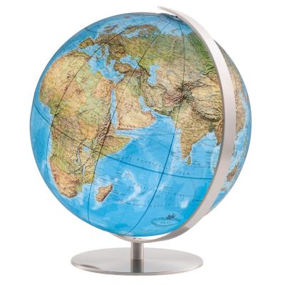 COLUMBUS DUO Tischglobus OID-Code, 40cm, Acryl- oder Kristallglas, handkaschiert, Meridian und Fuß Metall, Edelstahl, matt