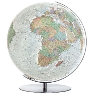 COLUMBUS DUO ALBA Tischglobus OID-Code, 34cm, Acryl- oder Kristallglas, handkaschiert, Meridian und Fuß Metall, Edelstahl, matt