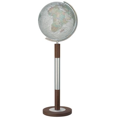 COLUMBUS DUO ALBA Standglobus OID-Code, 40cm, Kristallglas mundgeblasen, handkaschiert, Standfuß Wenge/Edelstahl, Meridian Edelstahl
