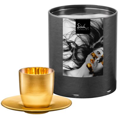 Eisch, Espressoglas mit Untersetzer in Geschenkröhre, Cosmo collect, full-gold