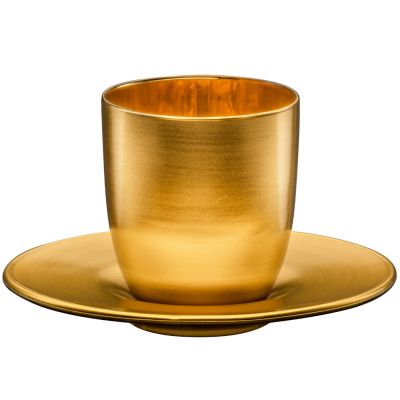 Eisch, Espressoglas mit Untersetzer in Geschenkröhre, Cosmo collect, full-gold