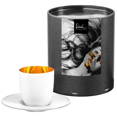 Eisch, Serie Cosmo pure white, Espressoglas mit Untersetzer, in Geschenkröhre