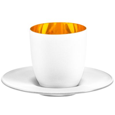 Eisch, Serie Cosmo pure white, Espressoglas mit Untersetzer, in Geschenkröhre