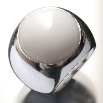 Grosse Jewels, Ring 'Snow Ocean', 925 Silber, Jade, Cabochon weiß