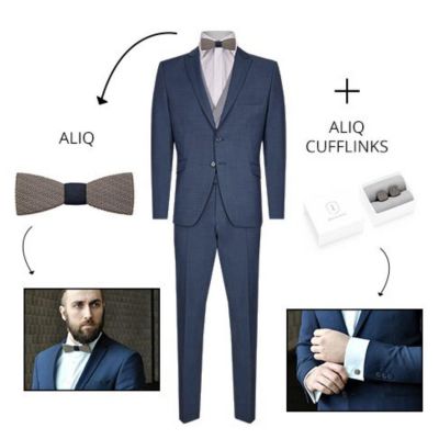 Bewooden, 2er Set, bestehend aus Holzfliege und passende Manschettenknöpfe