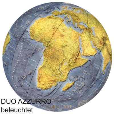 COLUMBUS DUO AZZURRO Tischglobus OID-Code, 40 cm, Acryl- oder Kristallglas, handkaschiert, Meridian und Fuß Metall, Edelstahl, matt