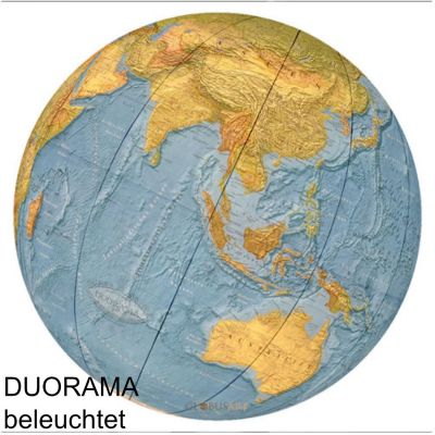 COLUMBUS Großglobus DUORAMA, OID-Code, 2 Größen, handkaschiert, Standfuß amerikanischer Nussbaum, Meridian aus Messingausführung