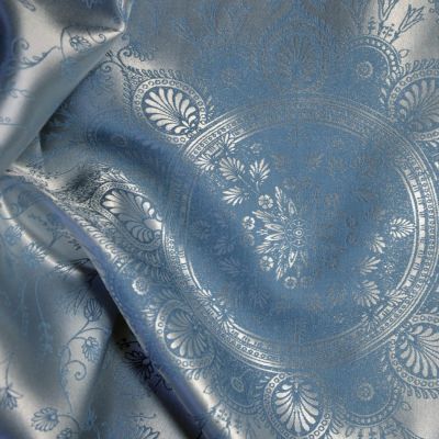 Plauener Seidenweberei, Spannbettlaken aus 100% Seide, Design 'Romano orient blue'