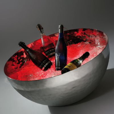 Zieher, Sekt- und Champagnerkühler mit LED-Beleuchtung, Edelstahl von Hand gehämmert, 70 cm, 6-teilig